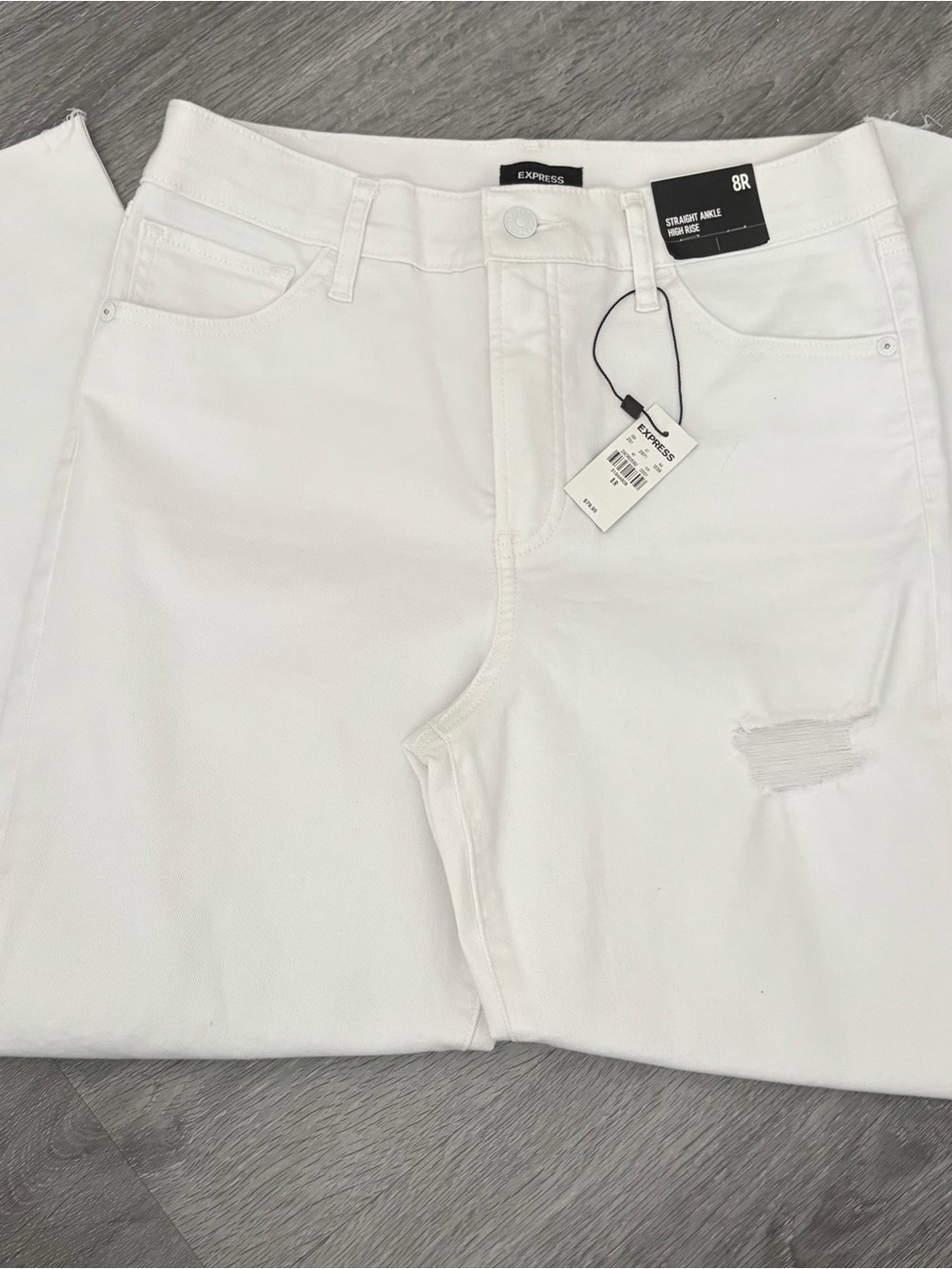Express White High-Rise Straight Ankle Distressed Jeans